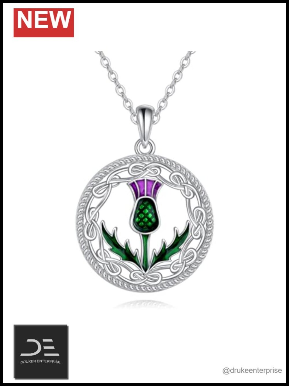 Scottish Thistle Necklace 925 Sterling Silver Celtic Knot Pendant Women